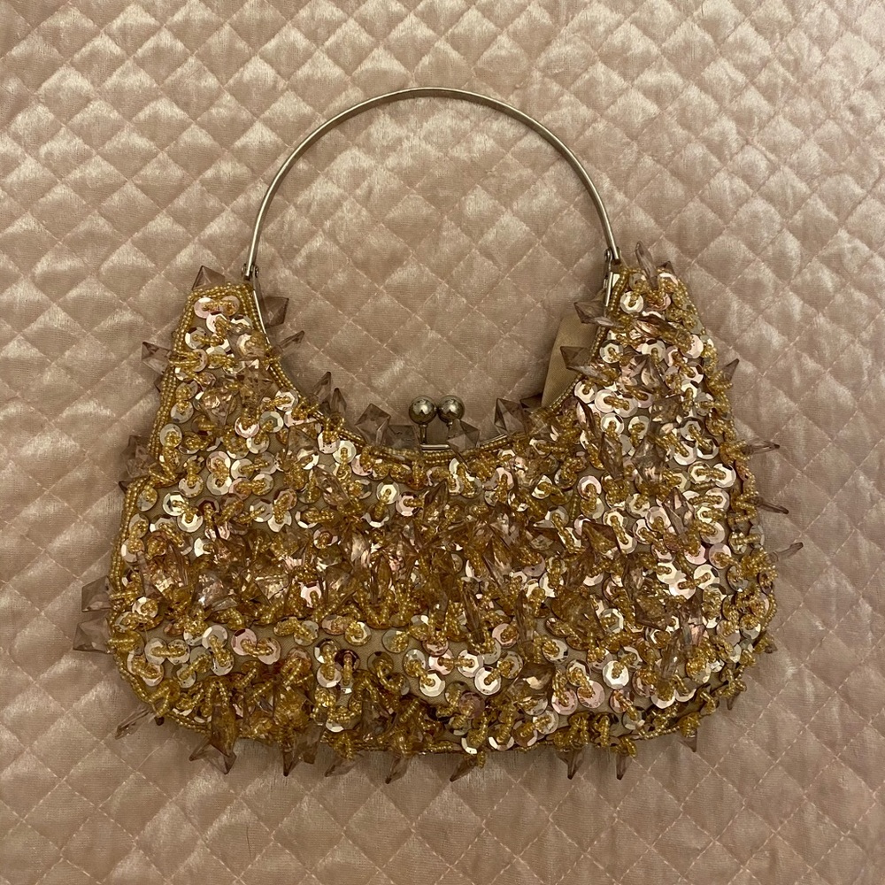Gold Sequin Mini Shoulder Bag